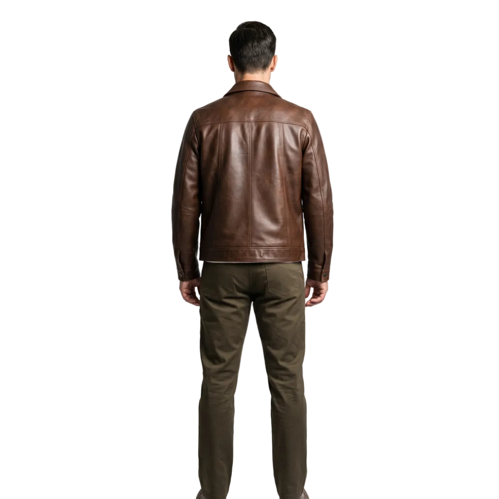 Men's VIA CONDOTTI Fine Lamb Skin Leather Jacket Zippered ENDY Cognac Brown