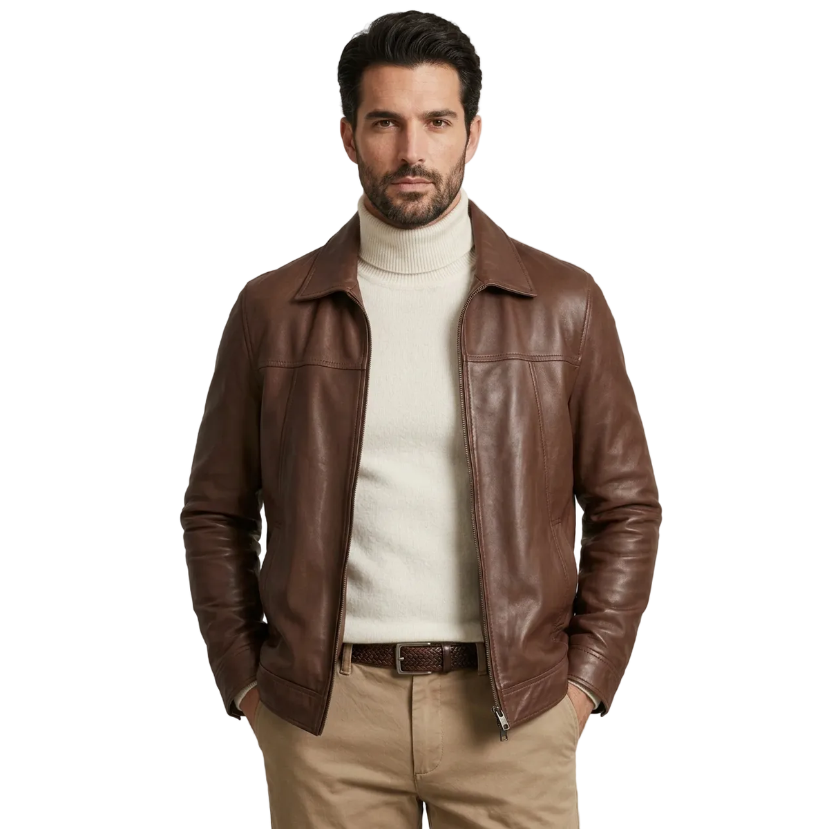 Men's VIA CONDOTTI Fine Lamb Skin Leather Jacket Zippered ENDY Cognac Brown