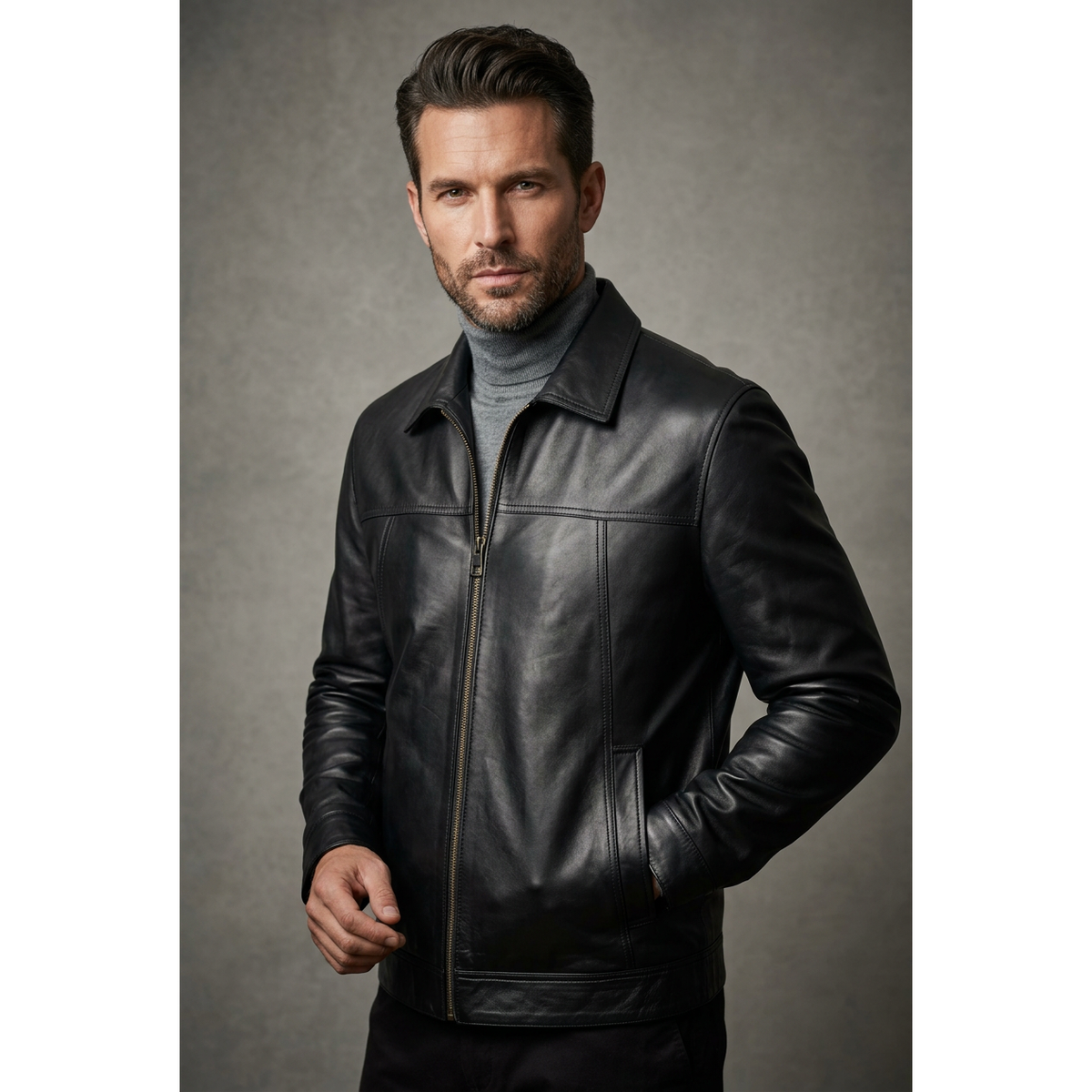 Men's VIA CONDOTTI Fine Lamb Skin Leather Jacket Zippered ENDY Black
