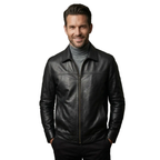 Men's VIA CONDOTTI Fine Lamb Skin Leather Jacket Zippered ENDY Black
