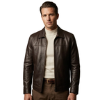 Men's VIA CONDOTTI Fine Lamb Skin Leather Jacket Zippered ENDY Dark Brown