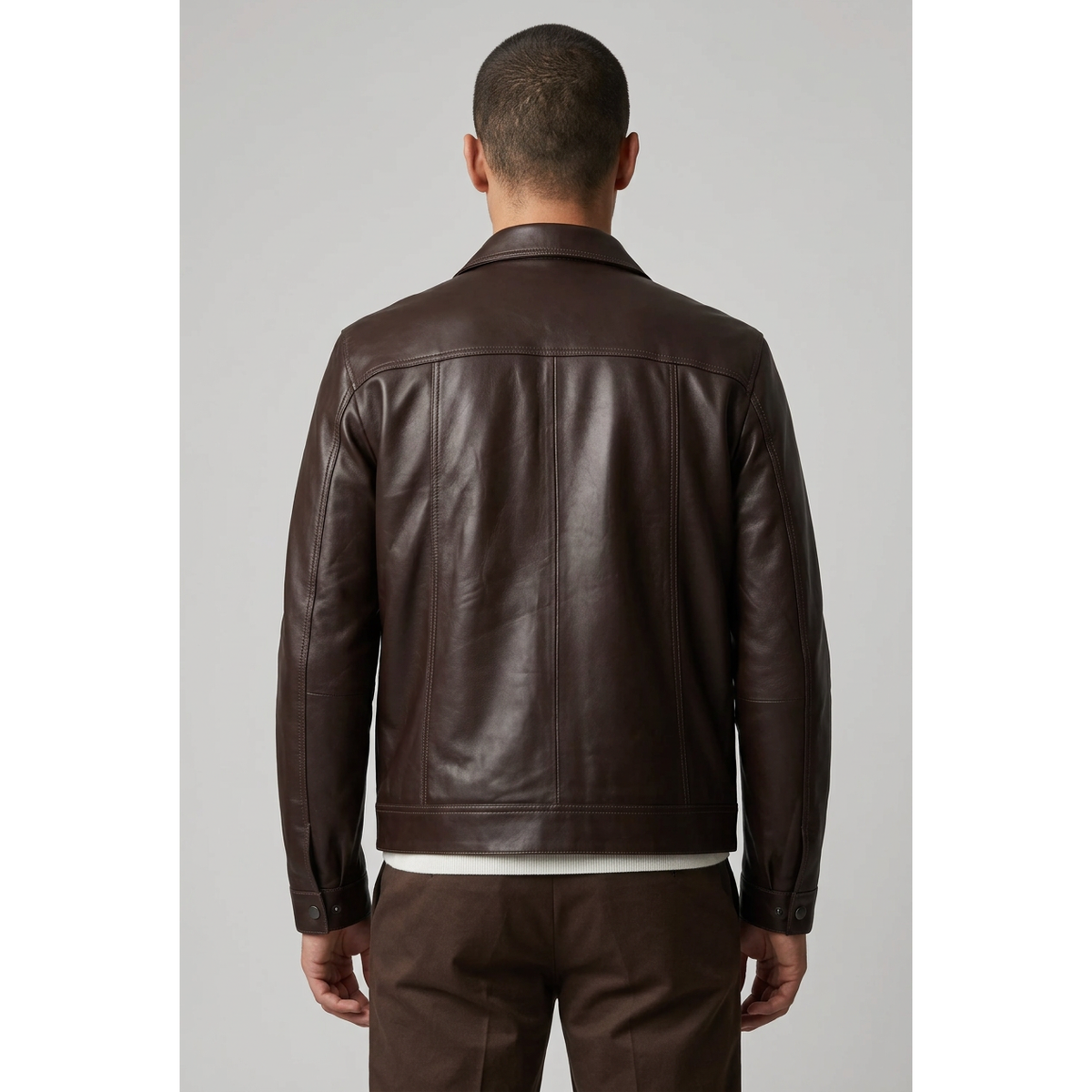 Men's VIA CONDOTTI Fine Lamb Skin Leather Jacket Zippered ENDY Dark Brown