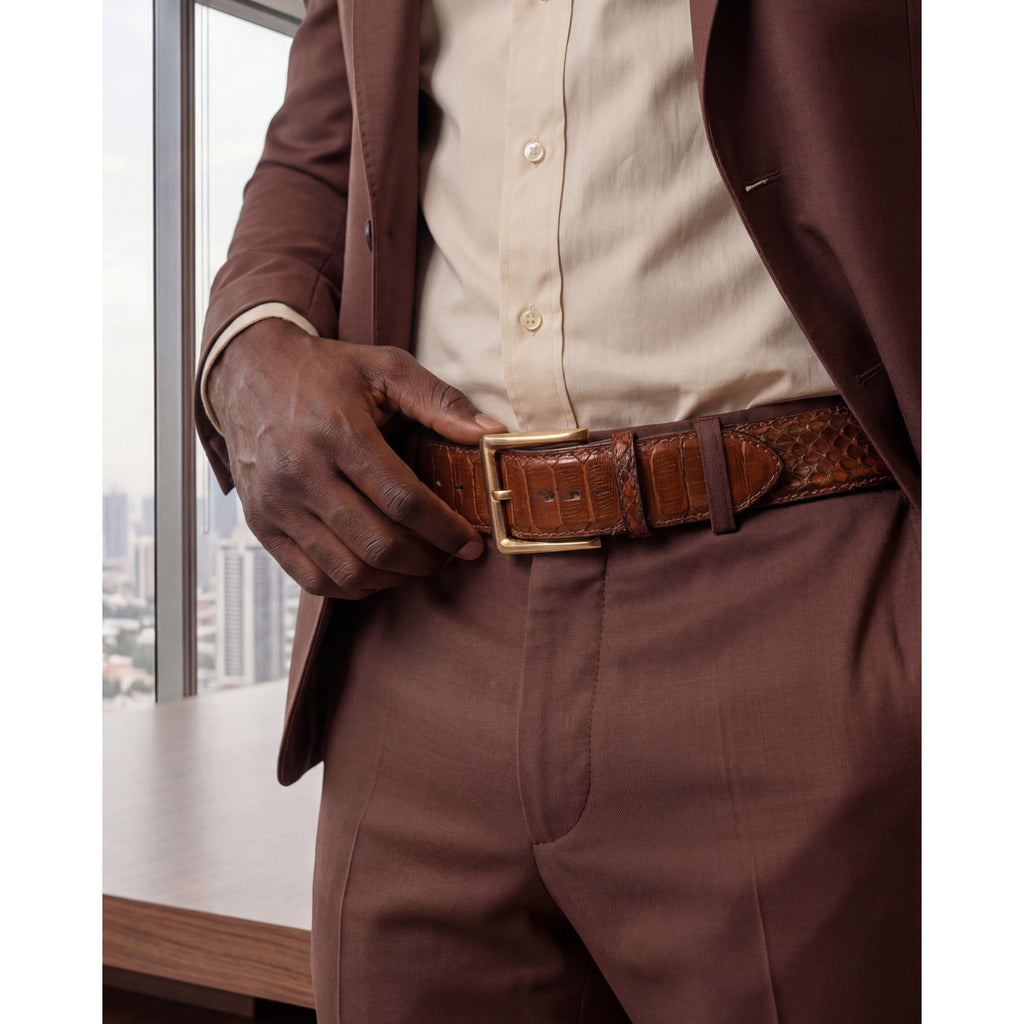 Vinci The Valmont Tan Snake Leather Derby Men Shoe