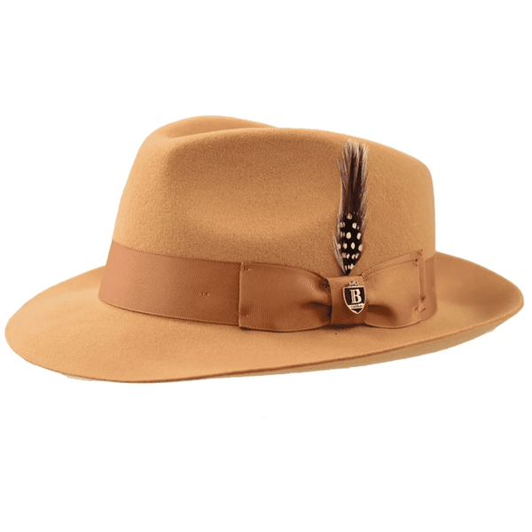 Bruno Capelo Hat Australian Wool Fedora Teardrop Crown Fabio FB230 Camel