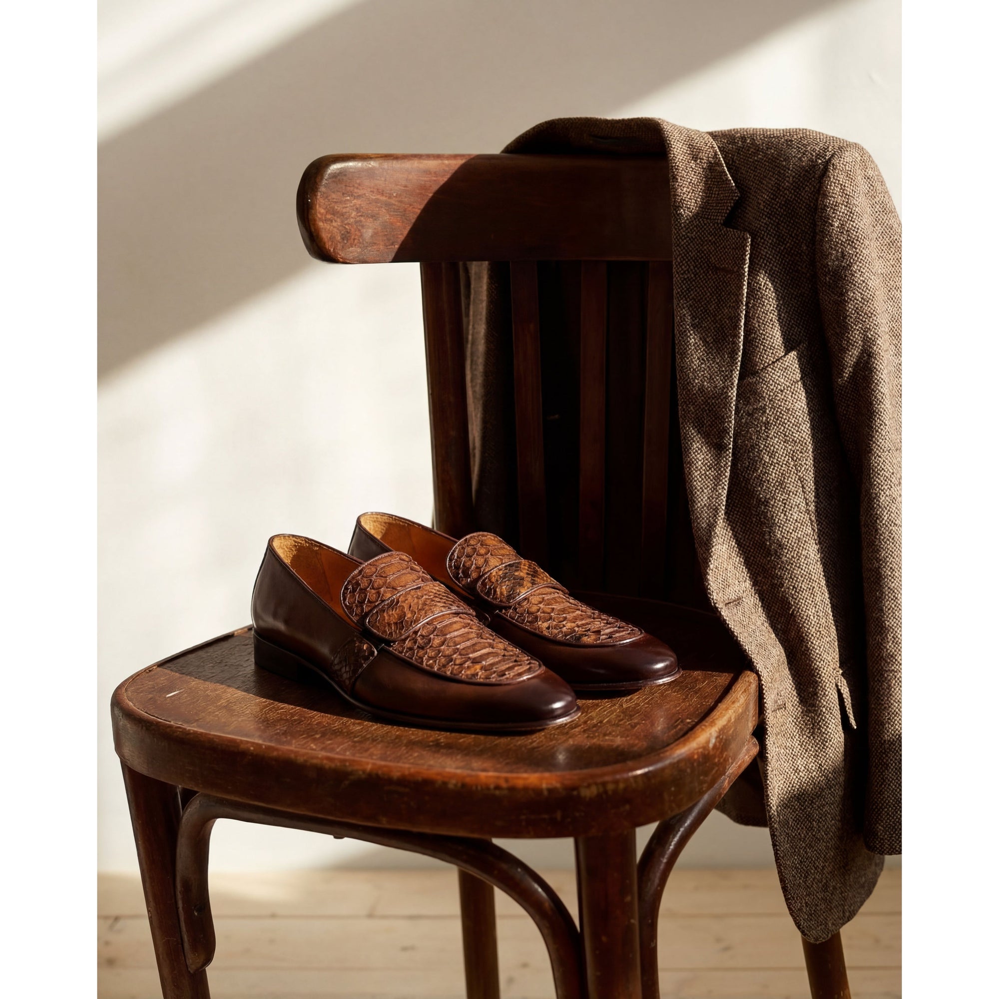 Vinci The Dorian Tan Snake and Baby Buffalo Leather Loafer Men Shoe