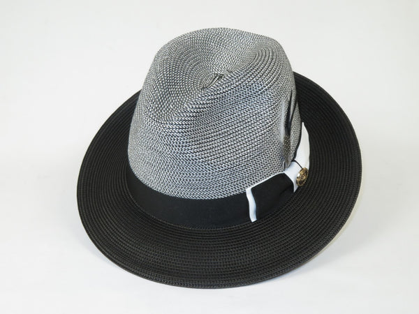 Men's Milani Straw Braided Fedora Hat Soft Crushable FDS-006 Black/White