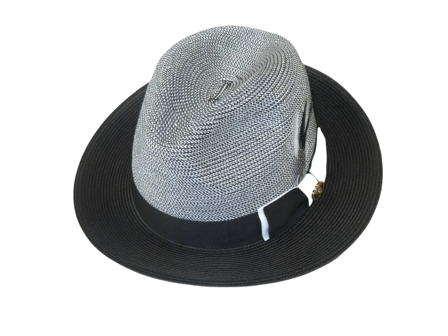 Men's Milani Straw Braided Fedora Hat Soft Crushable FDS-006 Black/White