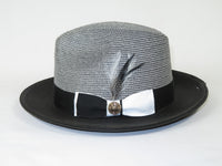 Men's Milani Straw Braided Fedora Hat Soft Crushable FDS-006 Black/White