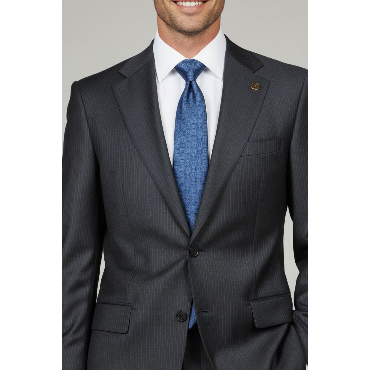 Men's Fabio Matteo Turkish Suit Fine Super 160's Italian Wool FB222 #07 Gray Blue Stripe