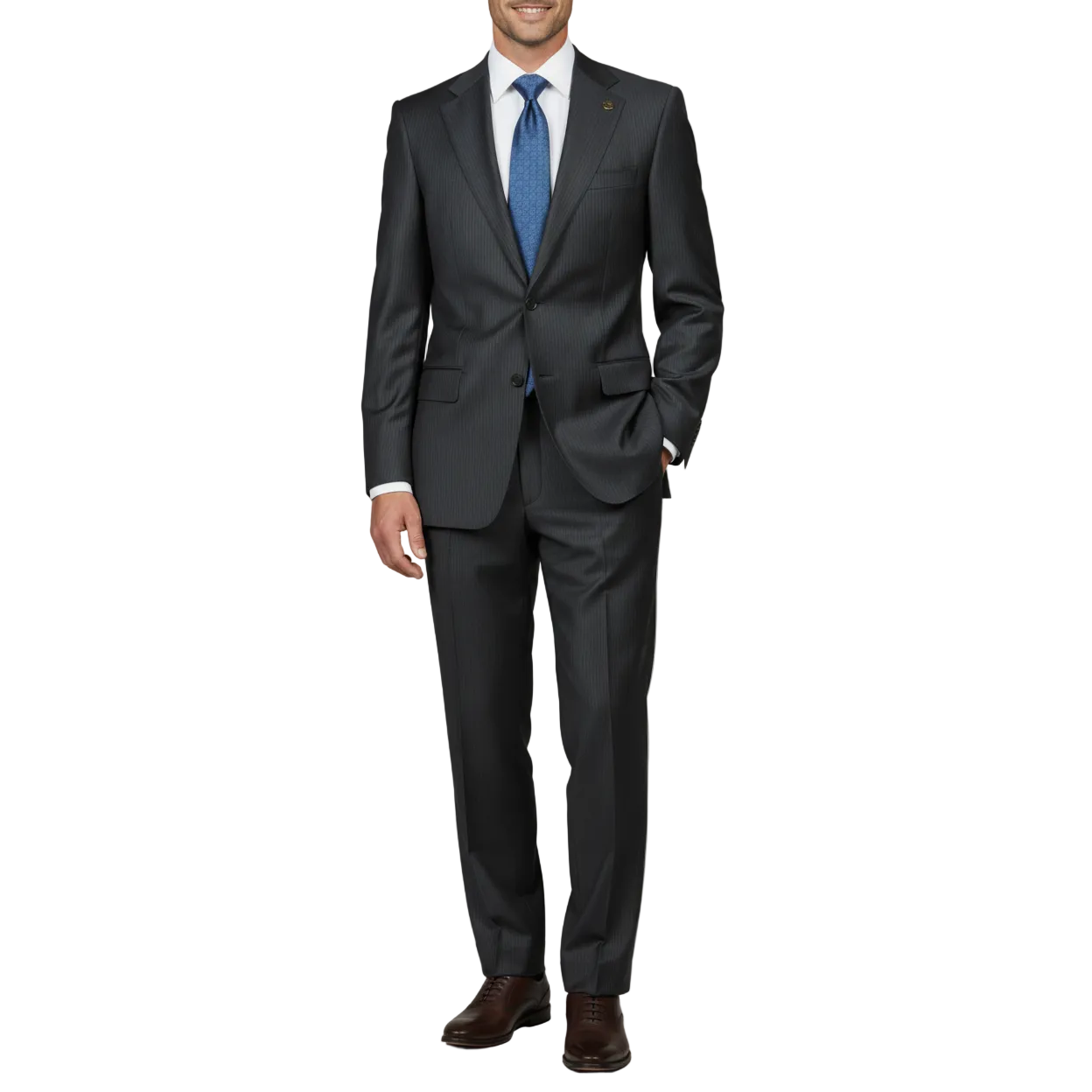 Men's Fabio Matteo Turkish Suit Fine Super 160's Italian Wool FB222 #07 Gray Blue Stripe