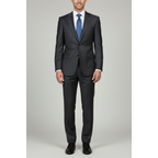 Men's Fabio Matteo Turkish Suit Fine Super 160's Italian Wool FB222 #07 Gray Blue Stripe