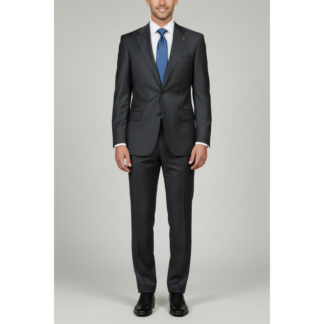 Men's Fabio Matteo Turkish Suit Fine Super 160's Italian Wool FB222 #07 Gray Blue Stripe
