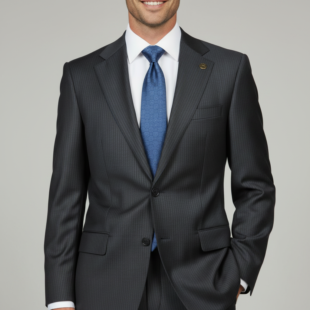 Men's Fabio Matteo Turkish Suit Fine Super 160's Italian Wool FB222 #07 Gray Blue Stripe