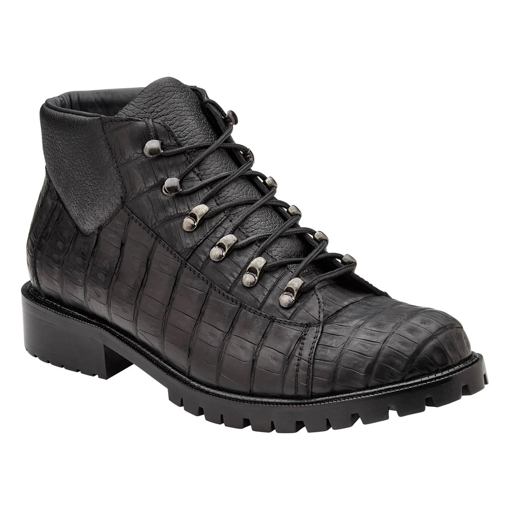 Belvedere Felipe Genuine Caiman Crocodile Pebble Italian Leather Combat Boots CB06