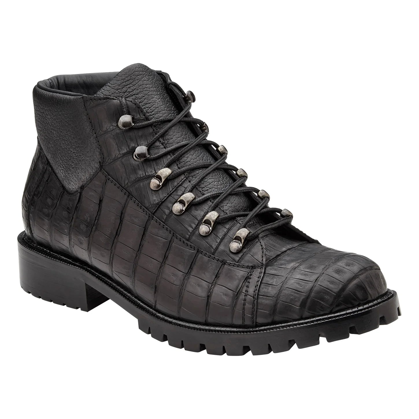 Belvedere Felipe Genuine Caiman Crocodile Pebble Italian Leather Combat Boots CB06