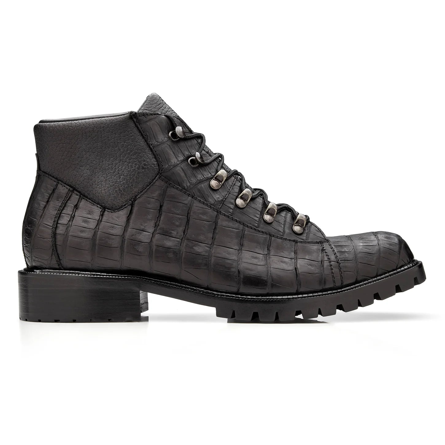 Belvedere Felipe Genuine Caiman Crocodile Pebble Italian Leather Combat Boots CB06