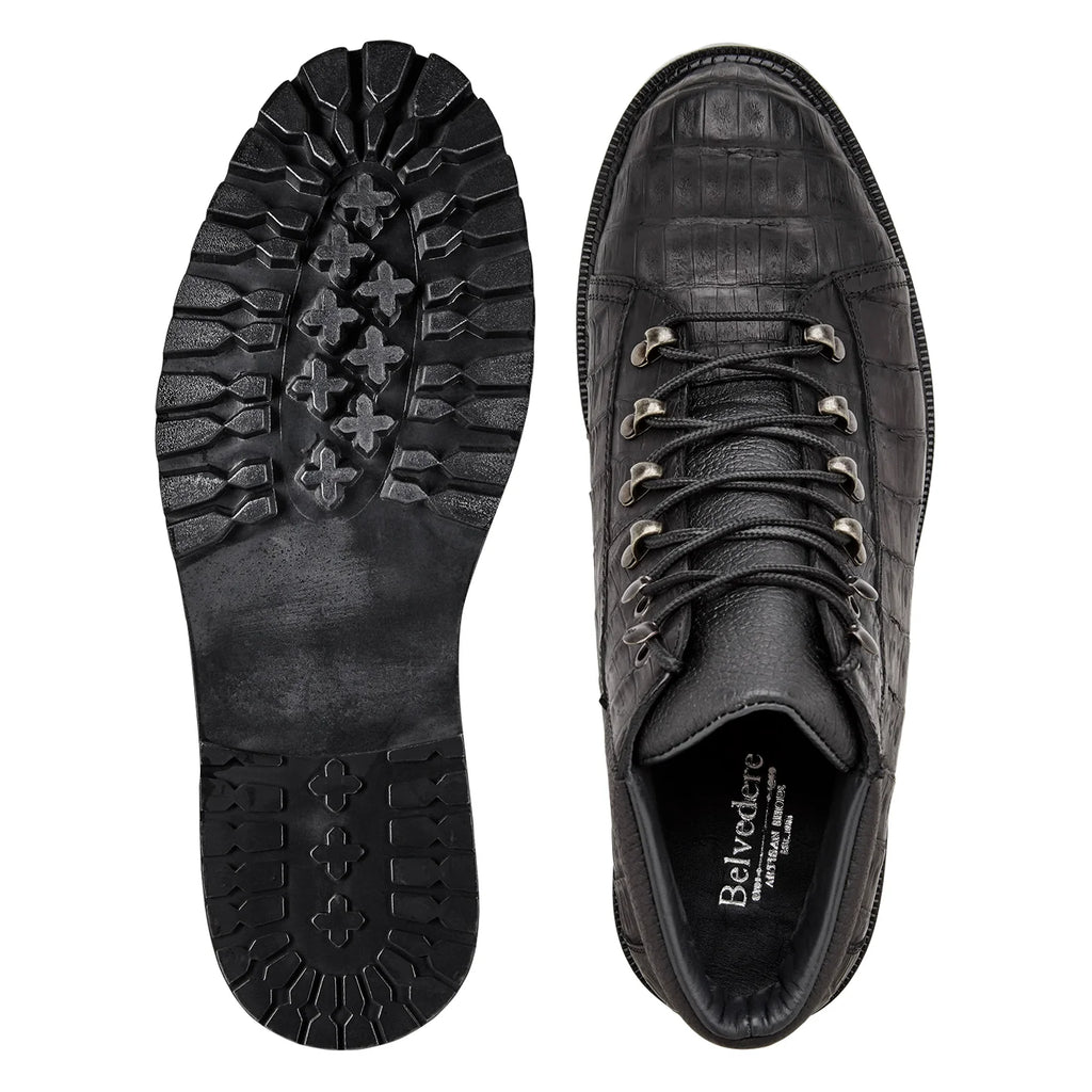 Belvedere Felipe Genuine Caiman Crocodile Pebble Italian Leather Combat Boots CB06