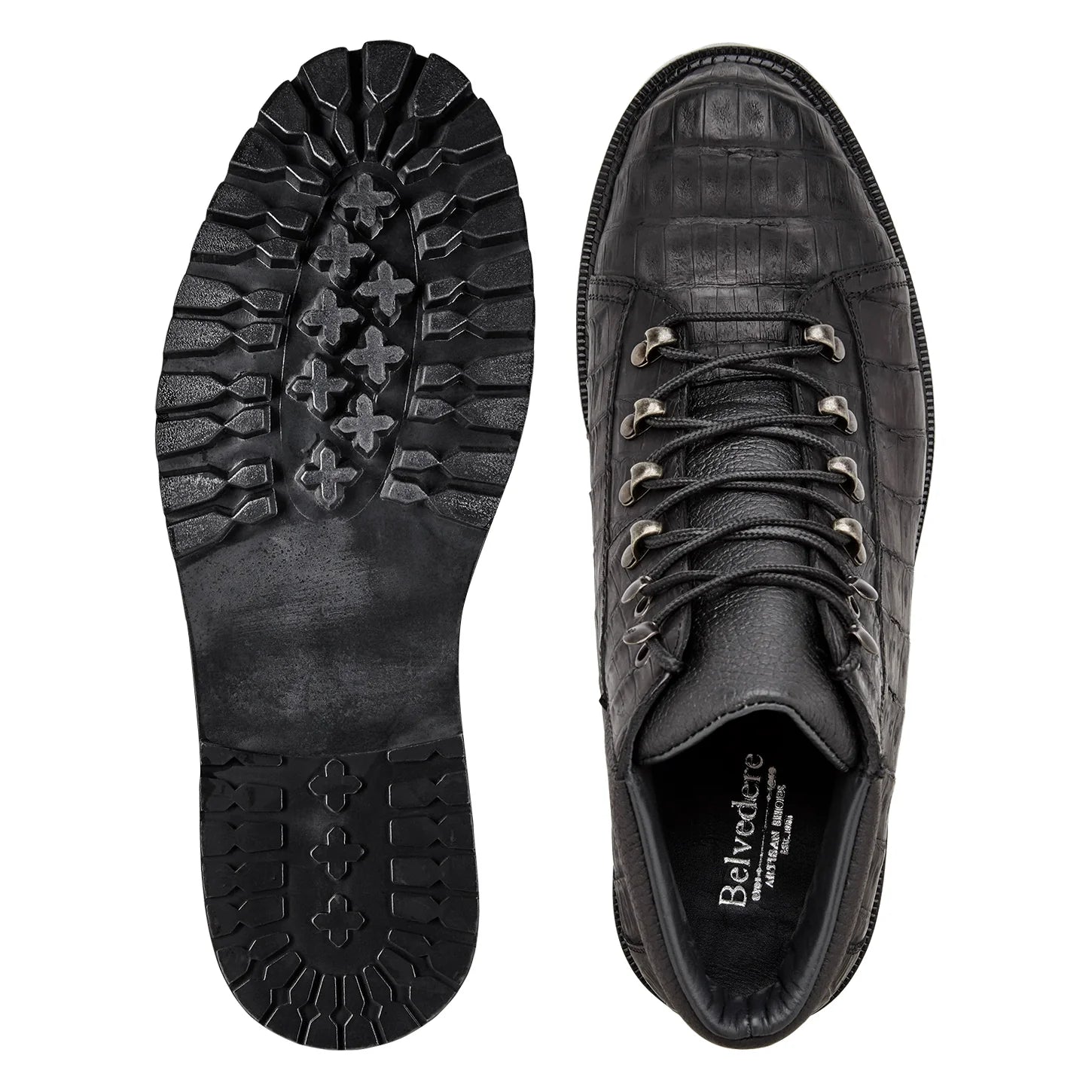 Belvedere Felipe Genuine Caiman Crocodile Pebble Italian Leather Combat Boots CB06