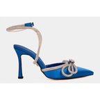 The Floransa Sax Blue Leather Pointy Toe Ankle Strap Women Sandal Final Sale!