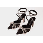 The Floransa Black Leather Pointy Toe Ankle Strap Women Sandal Final Sale!