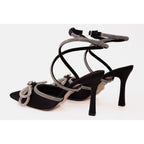 The Floransa Black Leather Pointy Toe Ankle Strap Women Sandal Final Sale!
