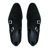 Giovacchini By Belvedere Italian Shoes Double Monk Strap Suede Black Francesco