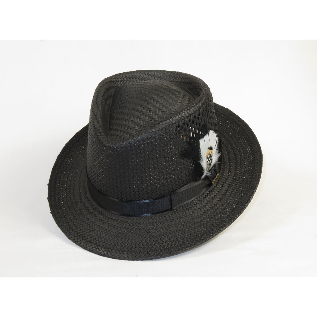 Men's Bruno Capelo Genuine Straw Hat Fedora Geneva Panama GA626 Black