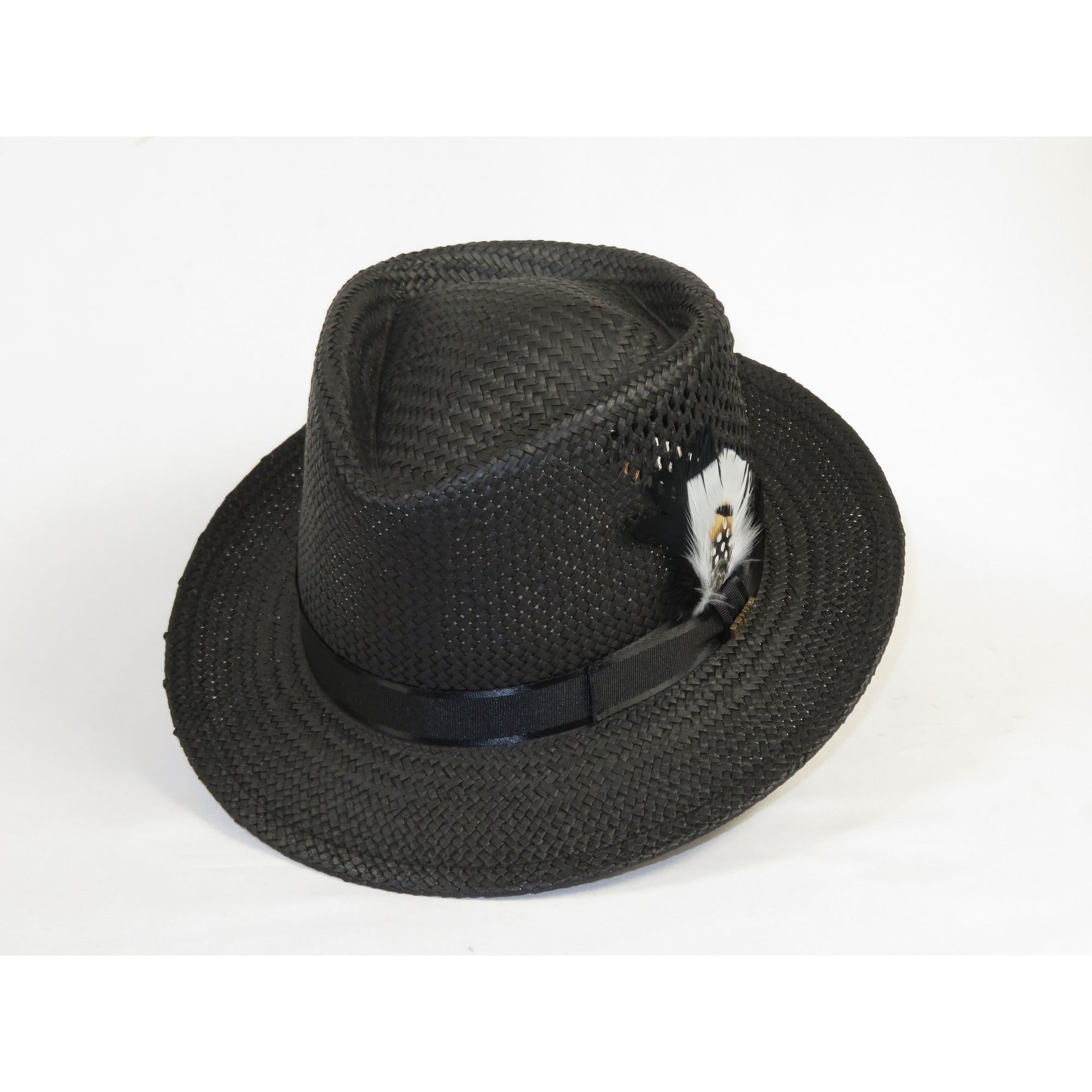 Men's Bruno Capelo Genuine Straw Hat Fedora Geneva Panama GA626 Black