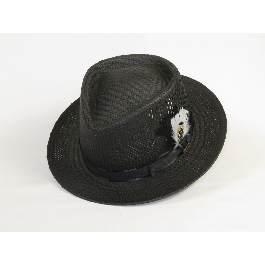 Men's Bruno Capelo Genuine Straw Hat Fedora Geneva Panama GA626 Black
