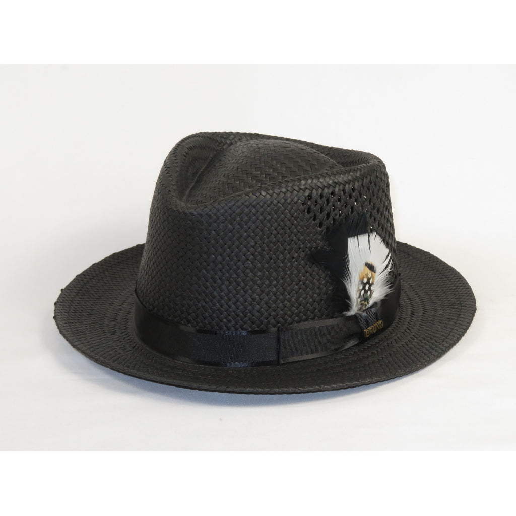 Men's Bruno Capelo Genuine Straw Hat Fedora Geneva Panama GA626 Black