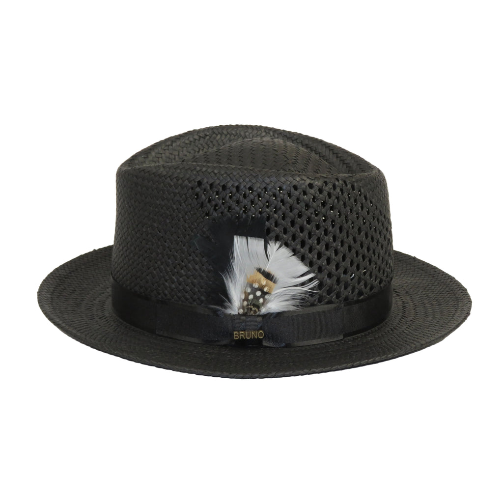 Men's Bruno Capelo Genuine Straw Hat Fedora Geneva Panama GA626 Black