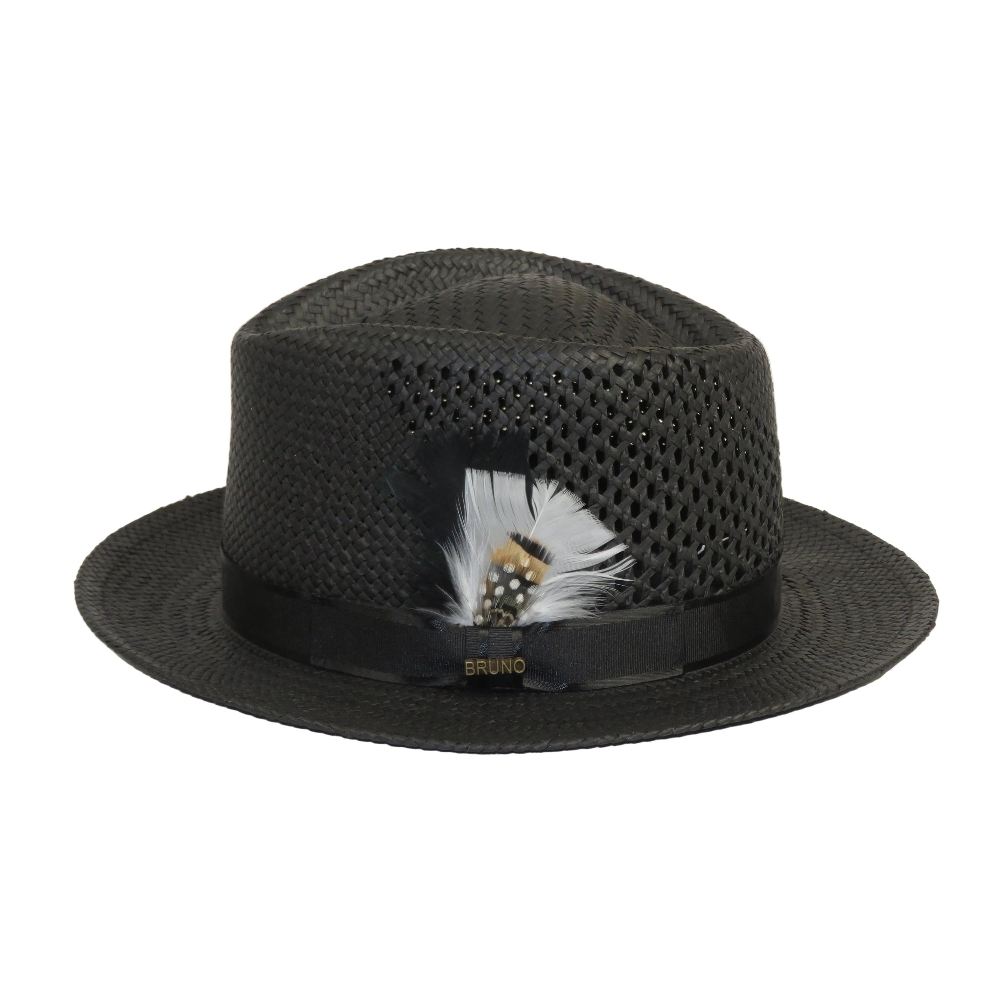 Men's Bruno Capelo Genuine Straw Hat Fedora Geneva Panama GA626 Black