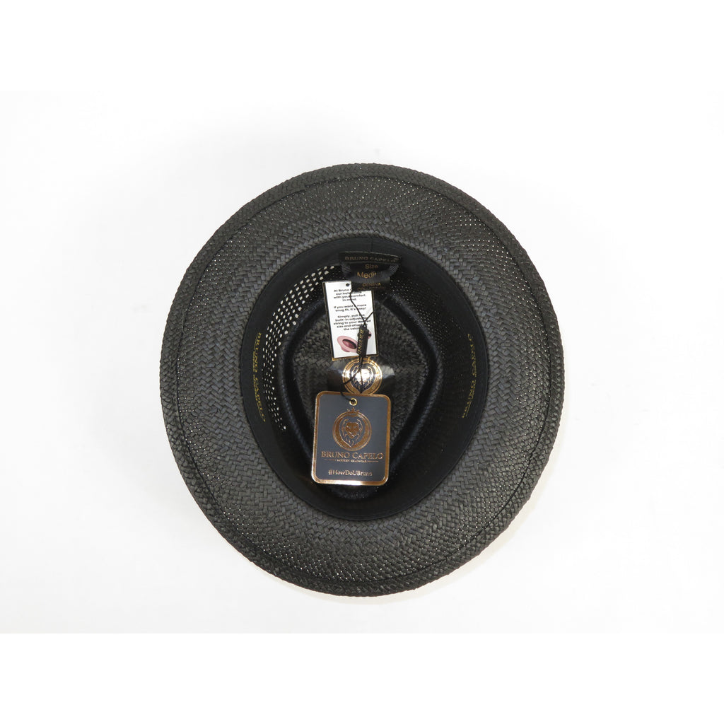 Men's Bruno Capelo Genuine Straw Hat Fedora Geneva Panama GA626 Black