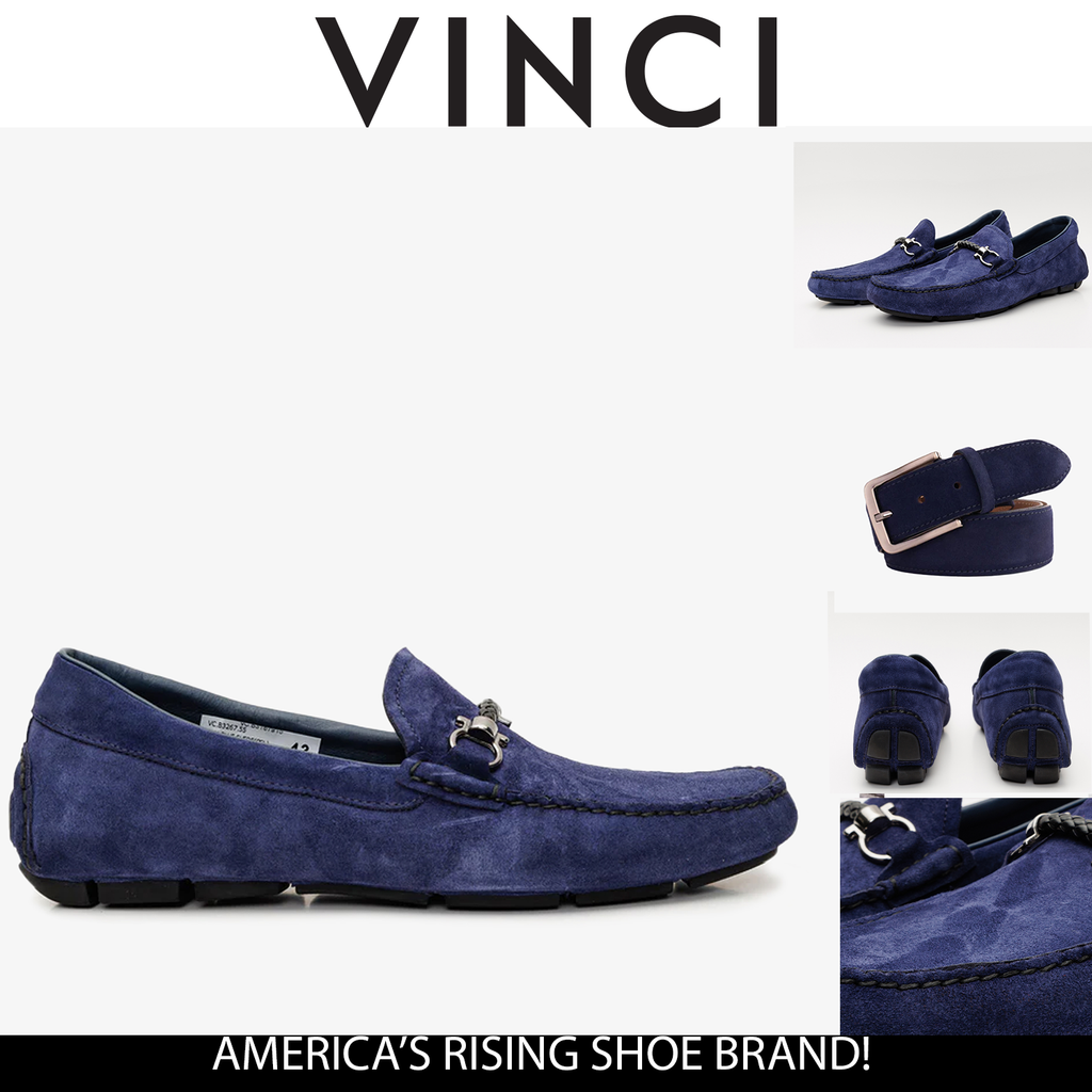 The Bari Navy Blue Suede Leather Bit Drive Loafer Men Shoe
