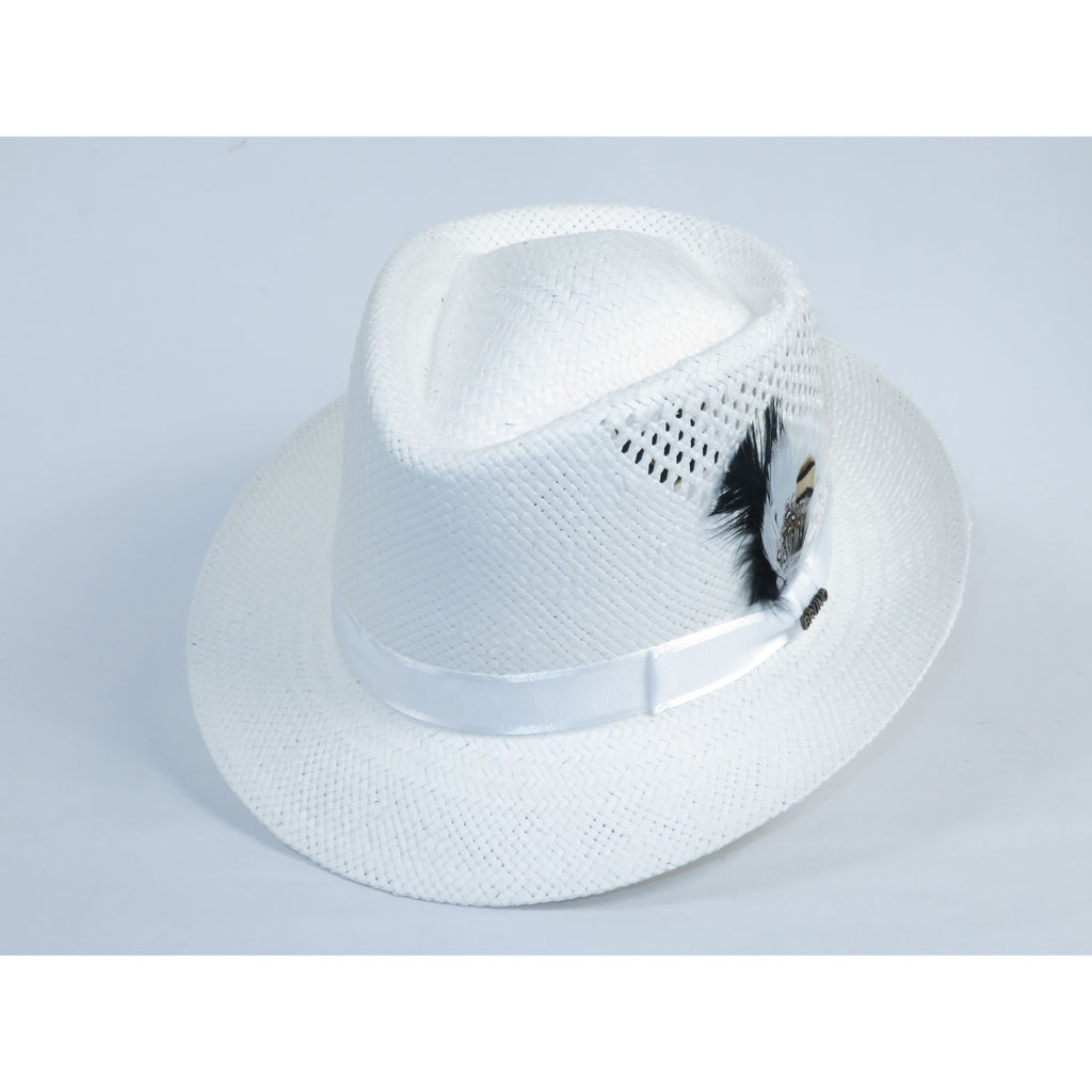 Men's Bruno Capelo Genuine Straw Hat Fedora Geneva Panama GA625 White