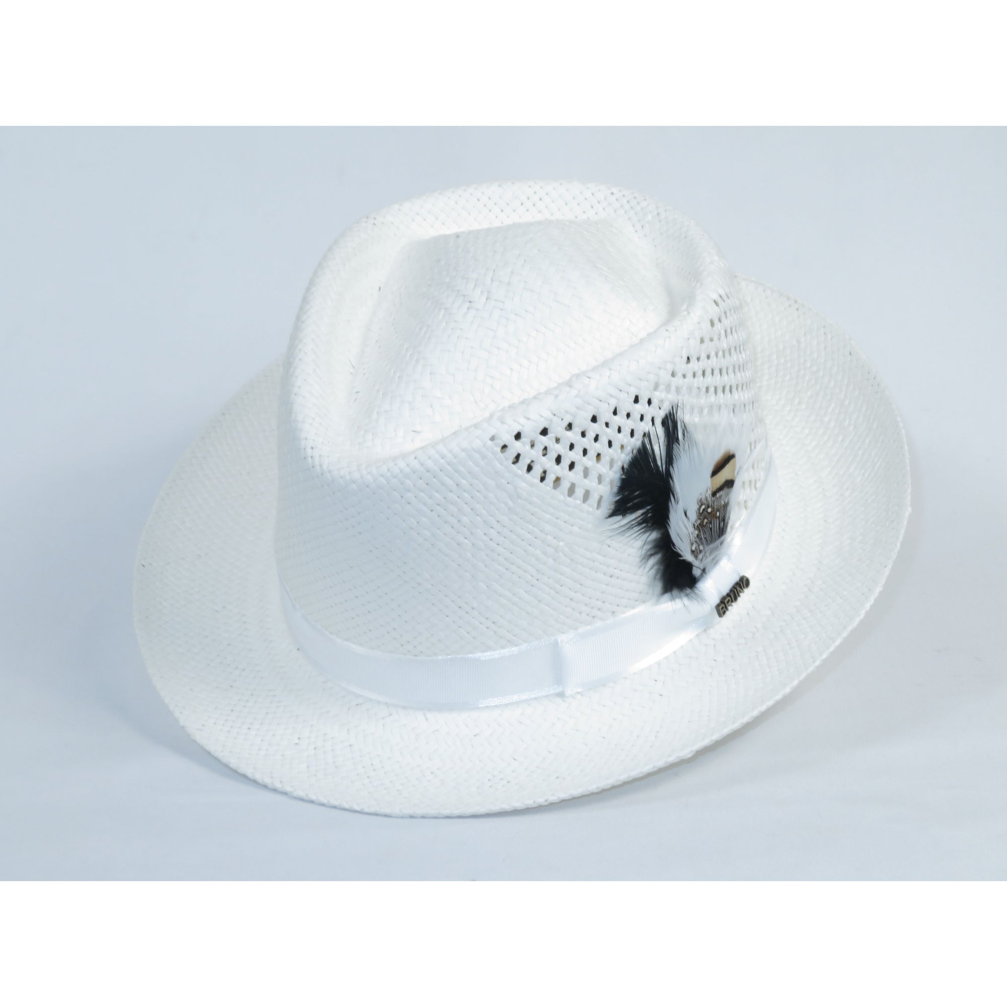 Men's Bruno Capelo Genuine Straw Hat Fedora Geneva Panama GA625 White