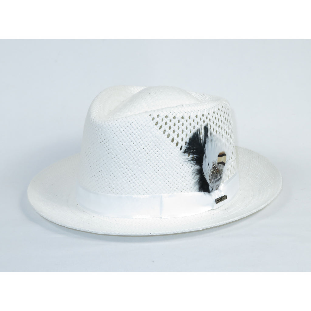 Men's Bruno Capelo Genuine Straw Hat Fedora Geneva Panama GA625 White