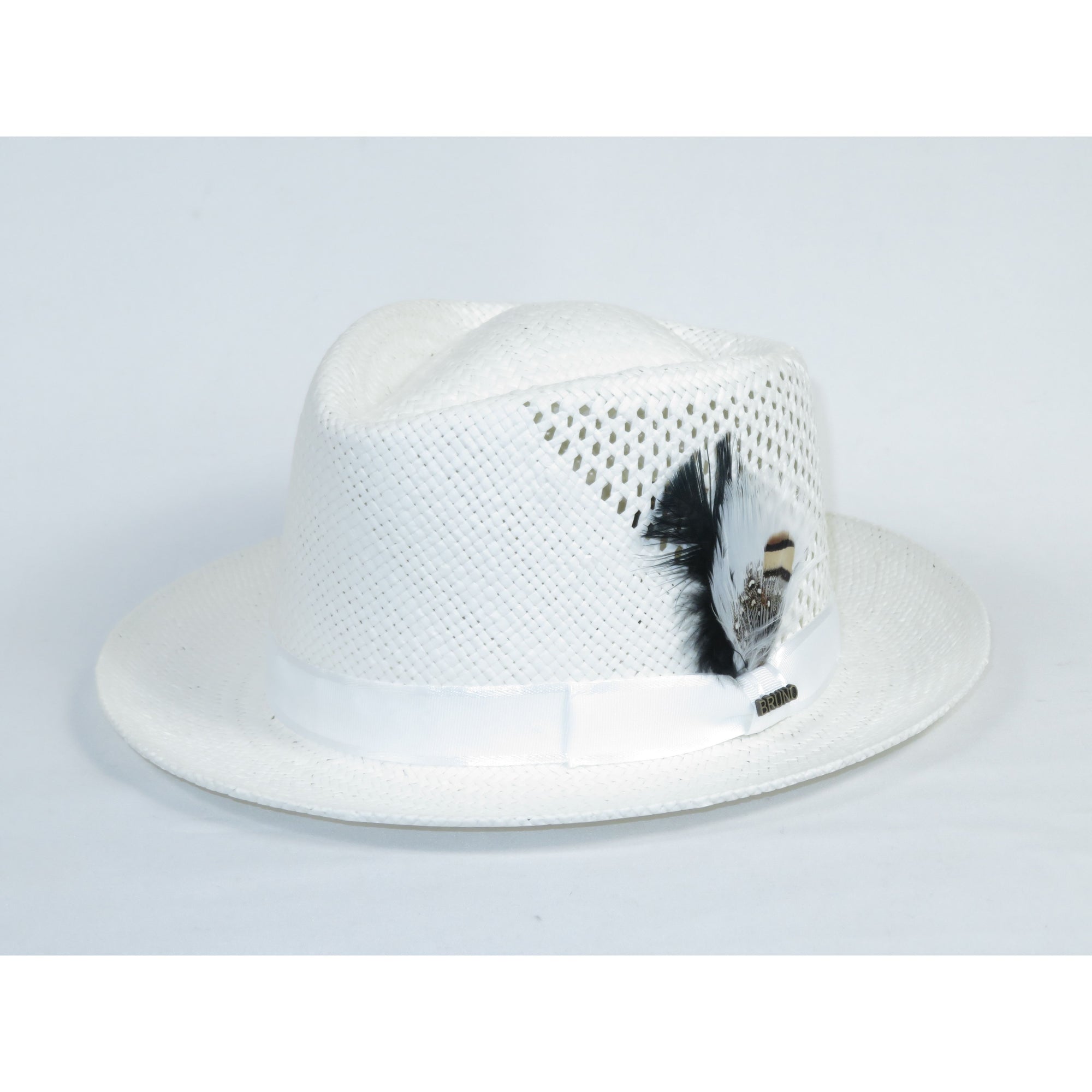 Men's Bruno Capelo Genuine Straw Hat Fedora Geneva Panama GA625 White