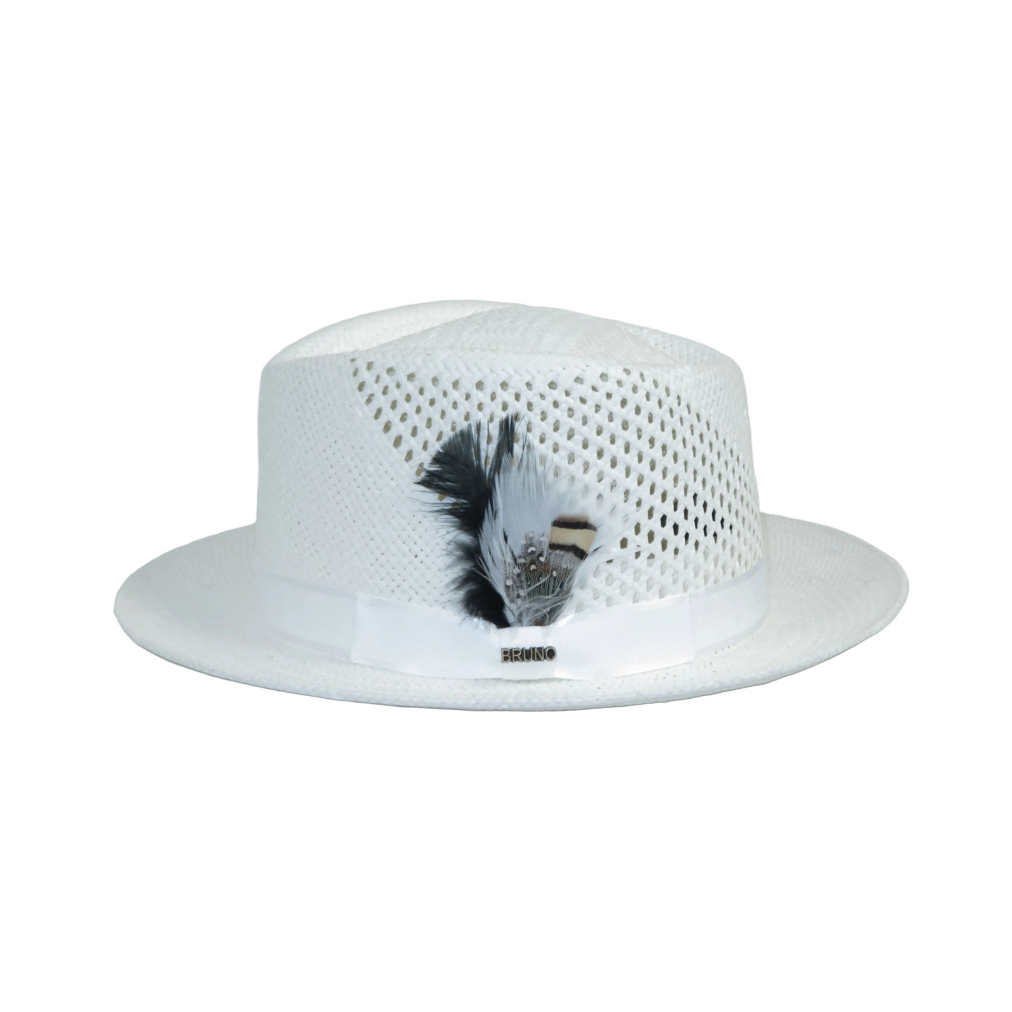 Men's Bruno Capelo Genuine Straw Hat Fedora Geneva Panama GA625 White