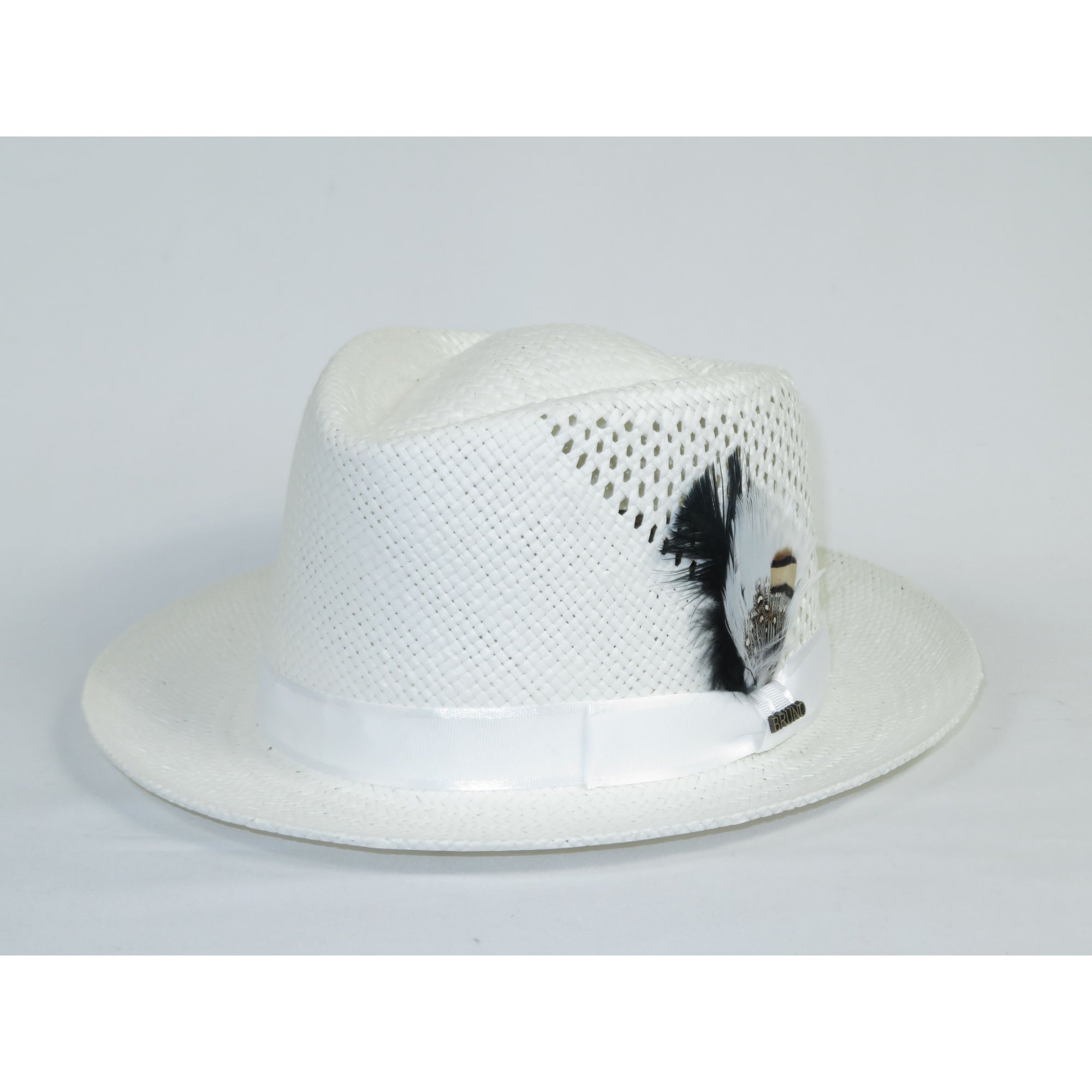 Men's Bruno Capelo Genuine Straw Hat Fedora Geneva Panama GA625 White