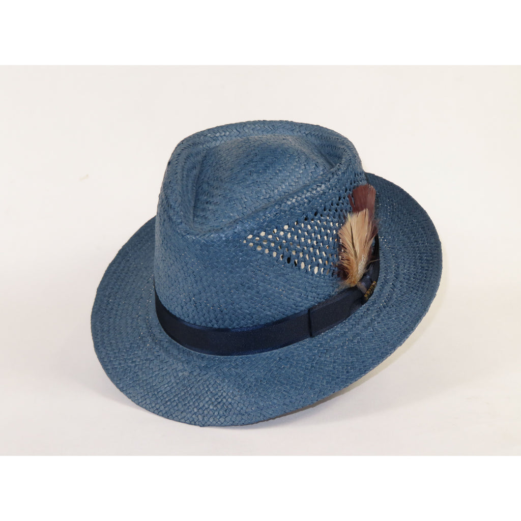 Men's Bruno Capelo Genuine Straw Hat Fedora Geneva Panama GA628 Denim Blue