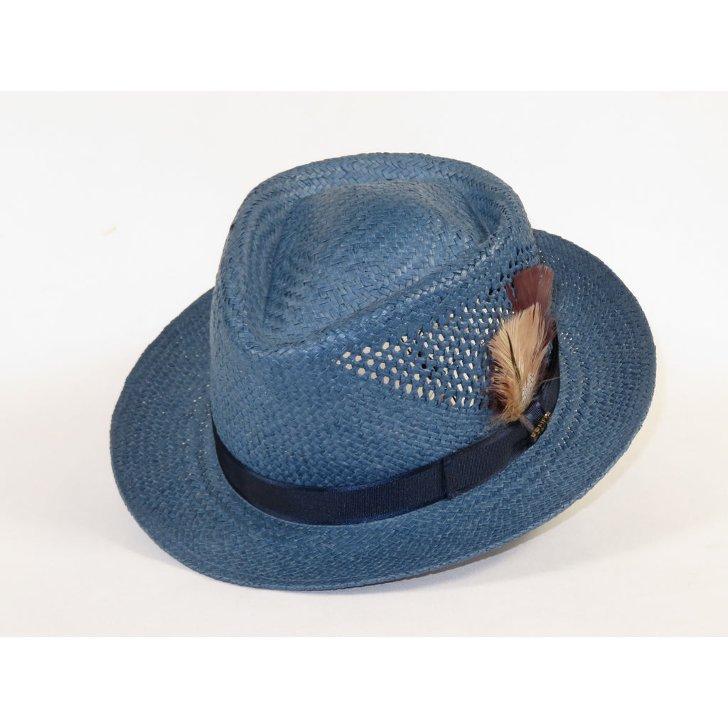 Men's Bruno Capelo Genuine Straw Hat Fedora Geneva Panama GA628 Denim Blue