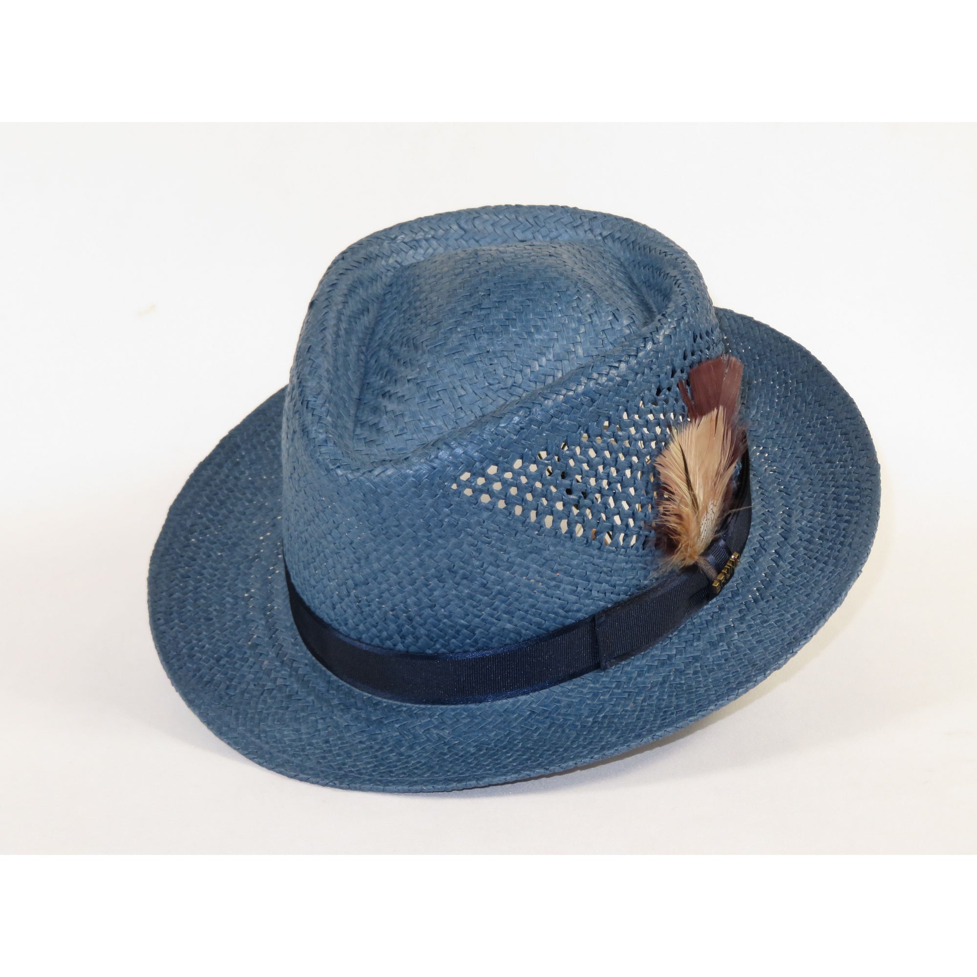 Men's Bruno Capelo Genuine Straw Hat Fedora Geneva Panama GA628 Denim Blue
