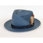 Men's Bruno Capelo Genuine Straw Hat Fedora Geneva Panama GA628 Denim Blue