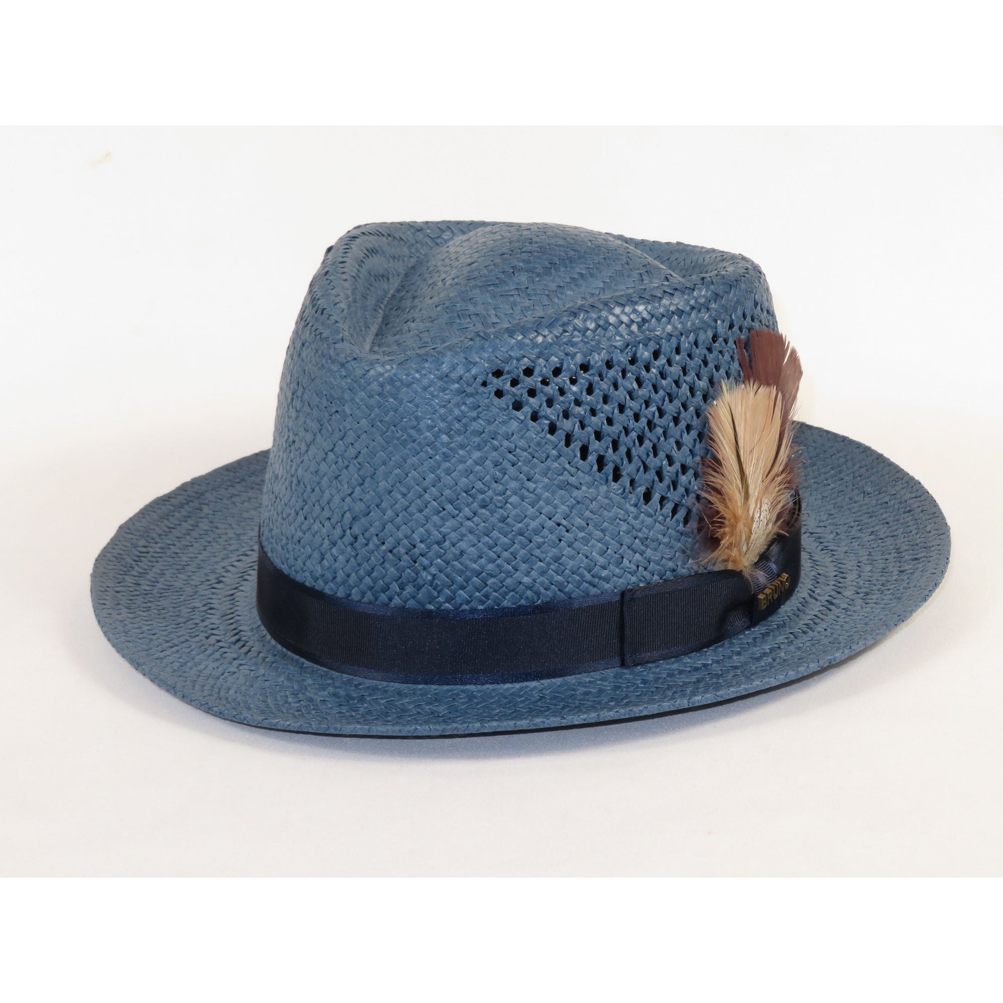 Men's Bruno Capelo Genuine Straw Hat Fedora Geneva Panama GA628 Denim Blue