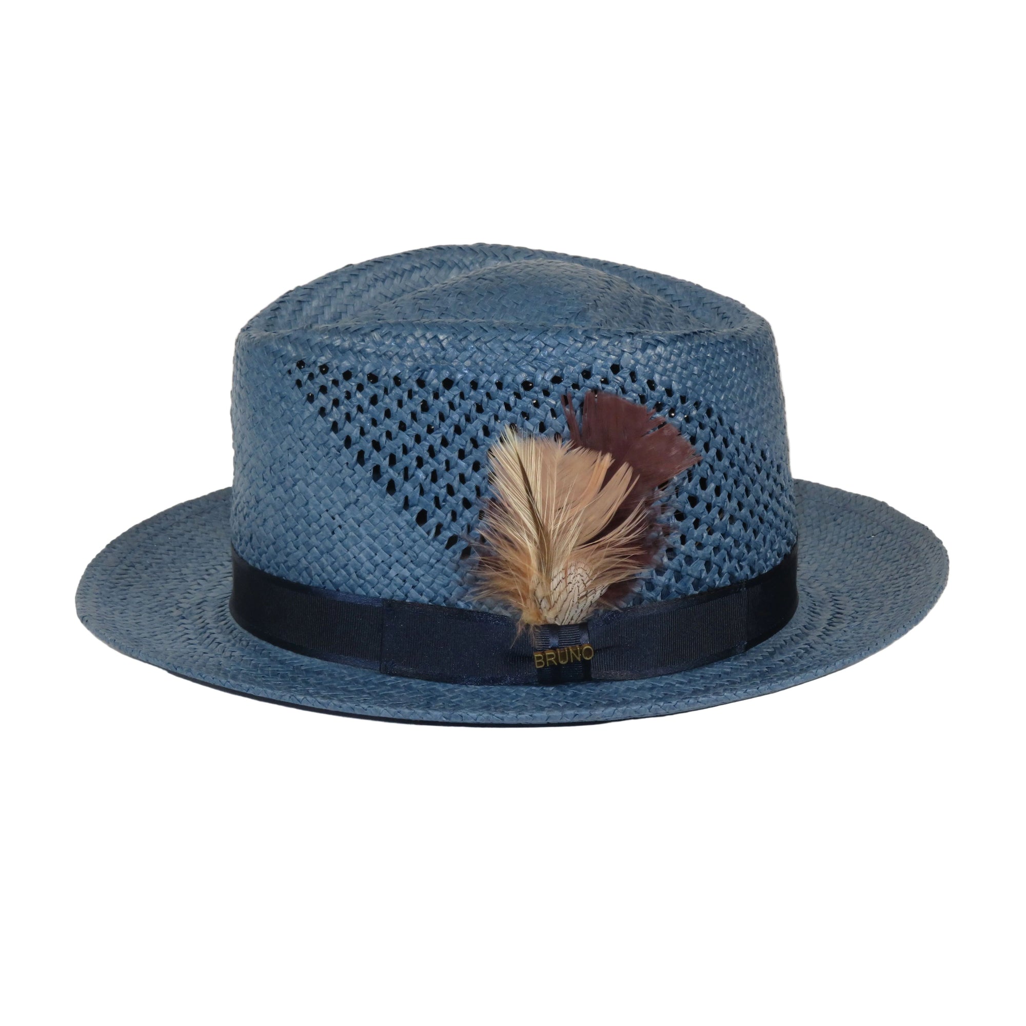 Men's Bruno Capelo Genuine Straw Hat Fedora Geneva Panama GA628 Denim Blue