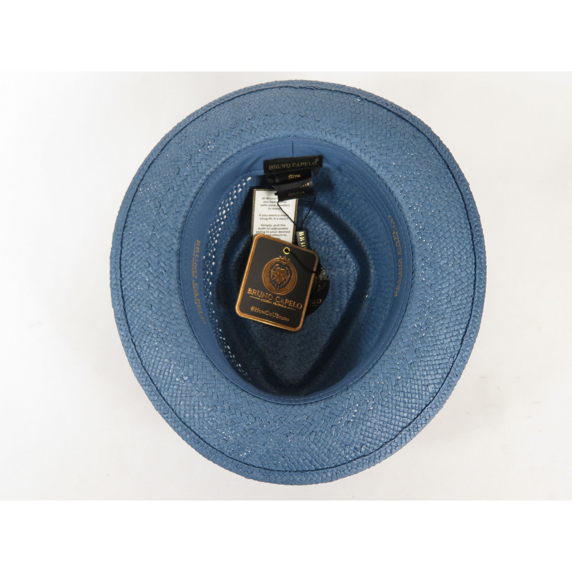Men's Bruno Capelo Genuine Straw Hat Fedora Geneva Panama GA628 Denim Blue