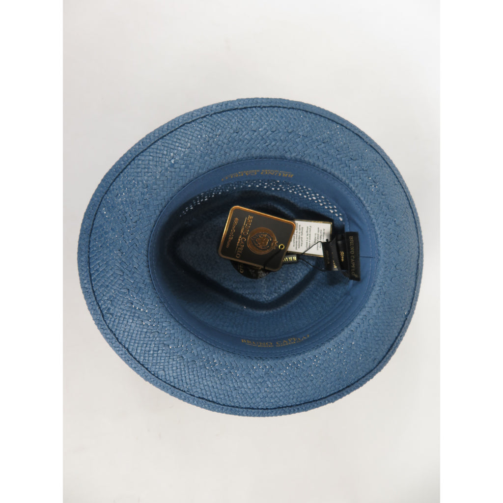 Men's Bruno Capelo Genuine Straw Hat Fedora Geneva Panama GA628 Denim Blue