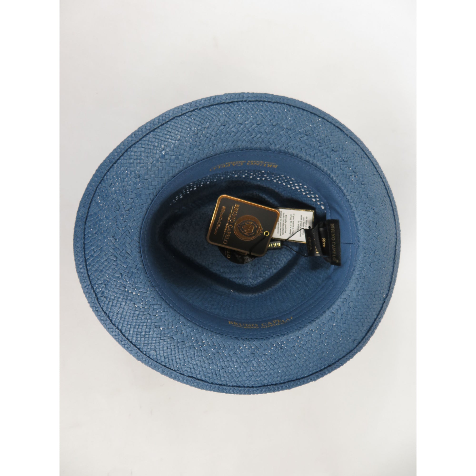Men's Bruno Capelo Genuine Straw Hat Fedora Geneva Panama GA628 Denim Blue