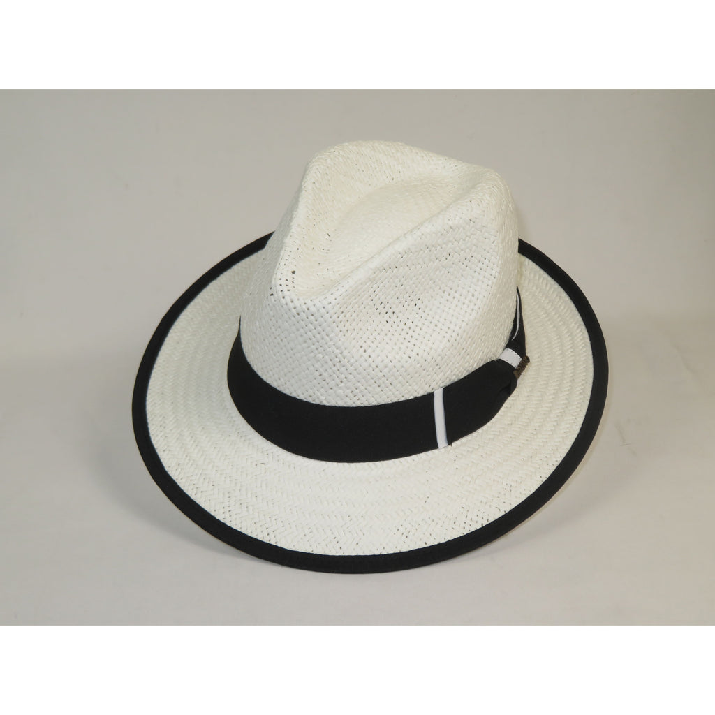 Men's Bruno Capelo Natural Straw Fedora Hat HAVANA HA661 White/Black